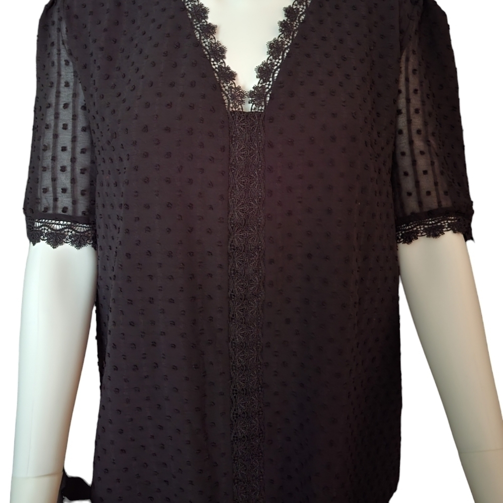 Romantic Goth Belinda Blouse Polka Dots Lace L Black - Picture 4 of 4
